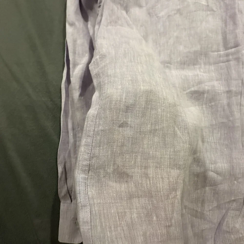 J Mclaughlin Shirt Mens M Button Up 100% Linen Beach Summer Dress Casual Purple